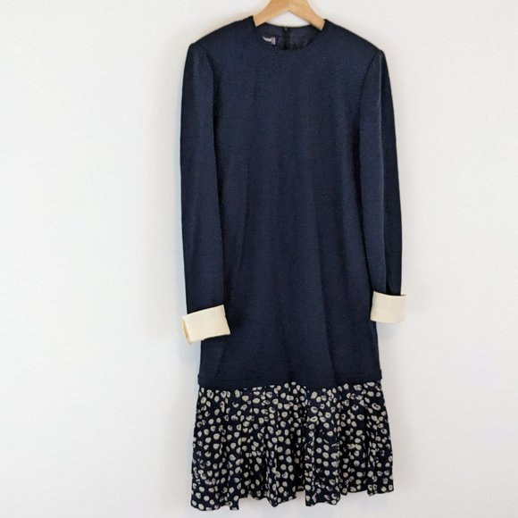 Vintage Louis Feraud Wool Silk Ruffle Shift Dress - Picture 9 of 13